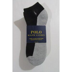 Polo Ralph Lauren Mens Classic Cotton Sport Low Cut Socks Black / Grey 3 pack